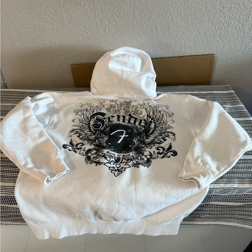 Fender Black and White zip Sweatshirt with Vintage Graphic Design